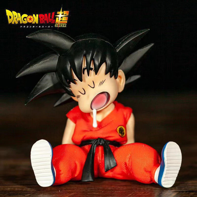 10cm Dragon Ball Z Anime Pvc Auto Accessories Sitting Posture Sleep Son Goku Model Toys Gifts Action Figures Anime Figure