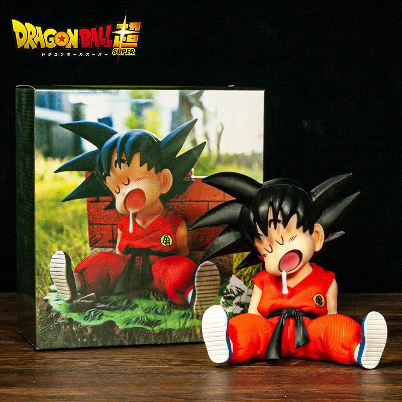 10cm Dragon Ball Z Anime Pvc Auto Accessories Sitting Posture Sleep Son Goku Model Toys Gifts Action Figures Anime Figure